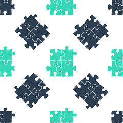 Green Piece of puzzle icon isolated seamless pattern on white background. Business, marketing, finance, template, layout, infographics, internet concept. Vector.