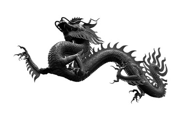 Chinese golden black dragon isolated on white with clipping path
