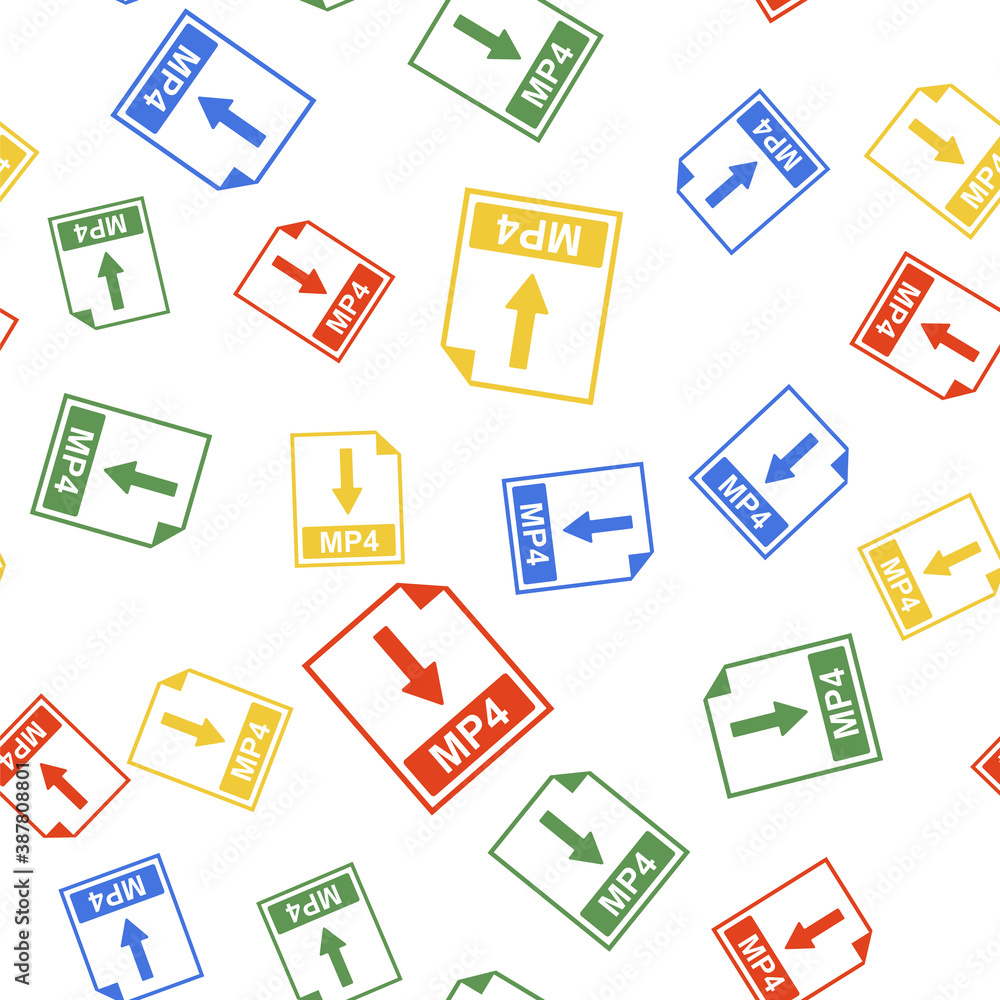 Poster color mp4 file document icon. download mp4 button icon isolated seamless pattern on white background