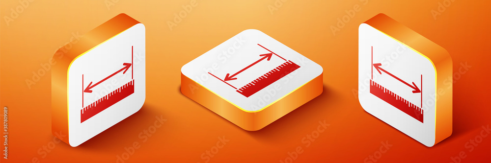 Poster isometric the measuring height and length icon isolated on orange background. ruler, straightedge, s