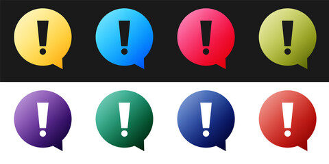 Set Exclamation mark in circle icon isolated on black and white background. Hazard warning symbol. Vector.
