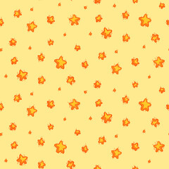 Seamless pattern of abstract stars for textiles and wallpaper design. Hand drawn sketch style on a bright background. Yellow stars.