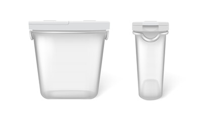 Empty transparent containers for food storage with lid mockup, template front and top view