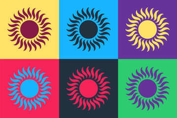 Pop art Sun icon isolated on color background. Vector.