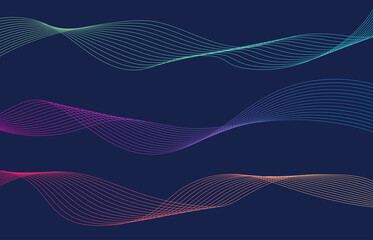 Colorful wave lines isolated blue background. Curved wavy line. Vector illustration