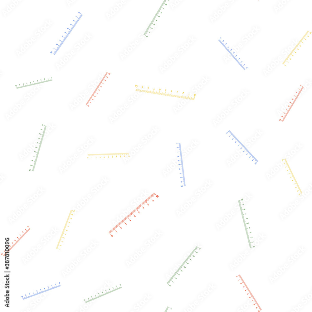 Poster Color Measuring scale, markup for rulers icon isolated seamless pattern on white background. Size indicators. Different unit distances. Vector.