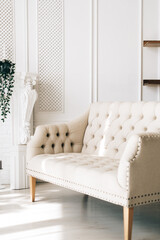 White comfortable sofa in elegant living room.