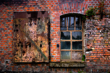 Old vintage Windows in a historic brick building