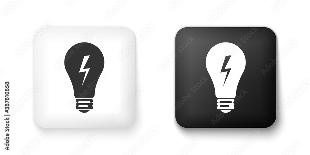 Aufkleber black and white light lamp sign. bulb with lightning symbol icon isolated on white background. idea 