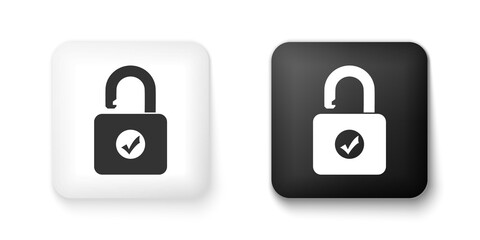 Black and white Open padlock icon isolated on white background. Opened lock sign. Cyber security concept. Digital data protection. Safety safety. Square button. Vector.