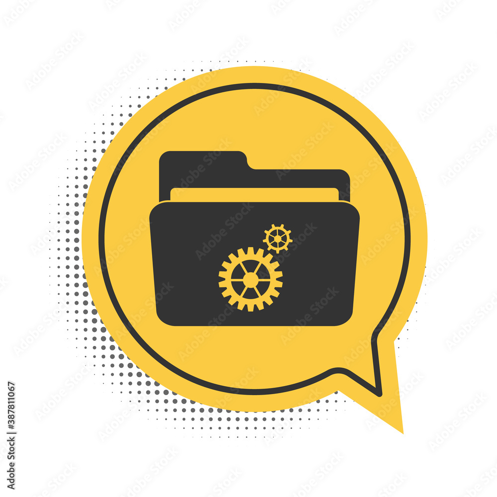 Poster black folder settings with gears icon isolated on white background. concept of software update, tran