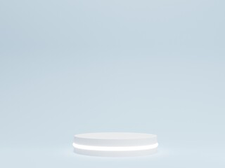 Minimal product display stand. Mock up podium in abstract white and blue pastel composition, 3d rendering, 3d illustration