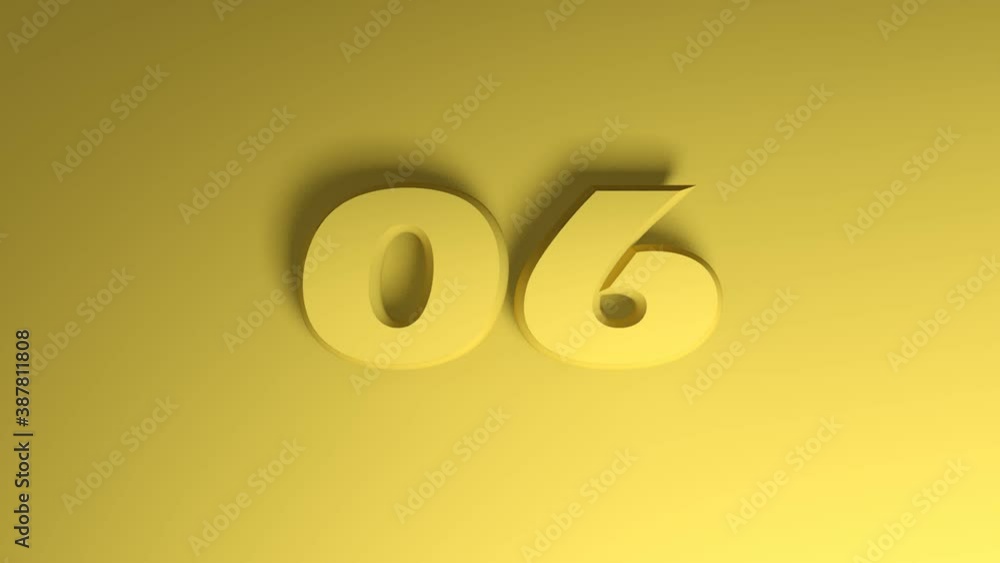 Poster the write 06 passes on a yellow background from right side to left side - 3d rendering animation