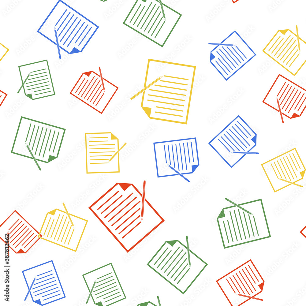 Poster color blank notebook and pencil with eraser icon isolated seamless pattern on white background. pape