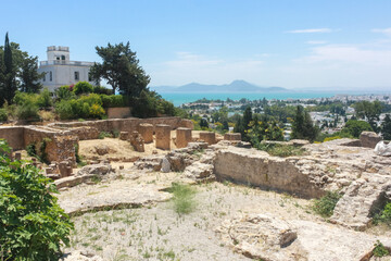 Fototapeta na wymiar View of the ruins of an ancient Carthaginian city in Tunis