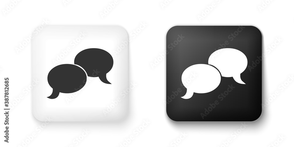 Poster black and white blank speech bubbles icon isolated on white background. faq sign. copy files, chat s