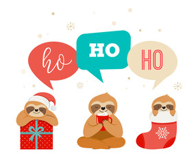 Cute Christmas sloths with speech bubbles