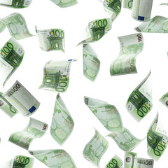 Euro money seamless pattern background. Banknote falling isolated textures on white background.