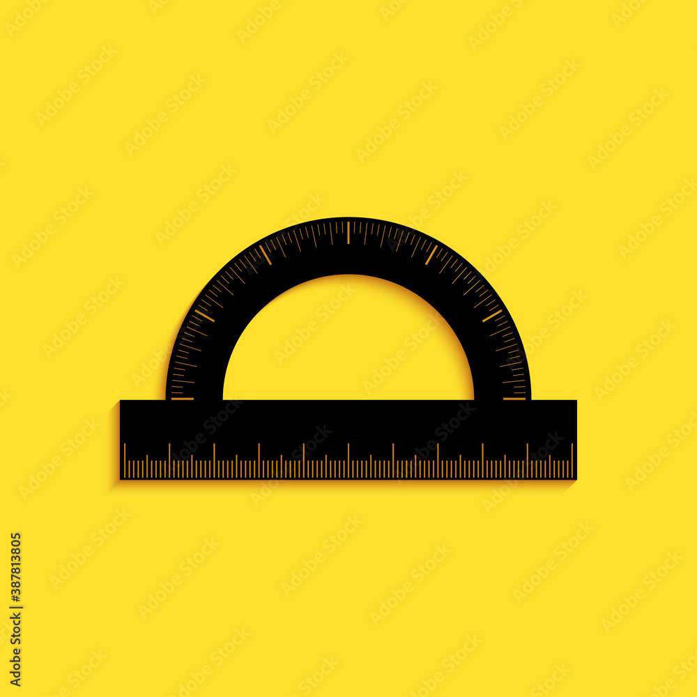 Poster black protractor grid for measuring degrees icon isolated on yellow background. tilt angle meter. me