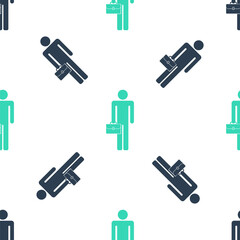 Green Businessman man with briefcase icon isolated seamless pattern on white background. Vector.