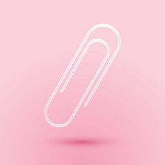 Paper cut Paper clip icon isolated on pink background. Paper art style. Vector.