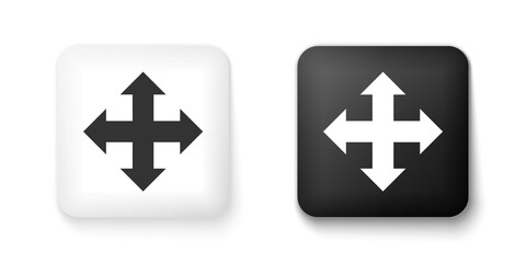 Black and white Arrows in four directions icon isolated on white background. Square button. Vector.