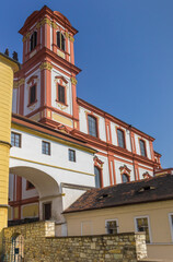 Fototapeta na wymiar Tower of the Church of the Annunciation in Litomerice, Czech Republic