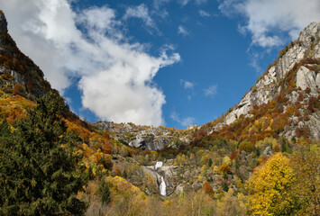 waterfall in the Mountain lake in Val di Mello, Val Masino , Italy - lombardy