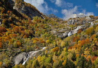 waterfall in the Mountain lake in Val di Mello, Val Masino , Italy - lombardy.