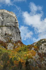 Mountain multicolor woods, in autumn season lake in Val di Mello, Val Masino , Italy - lombardy.