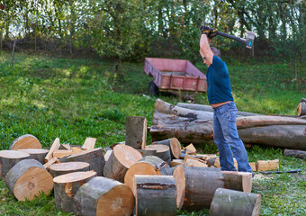 Farmer splitting logs