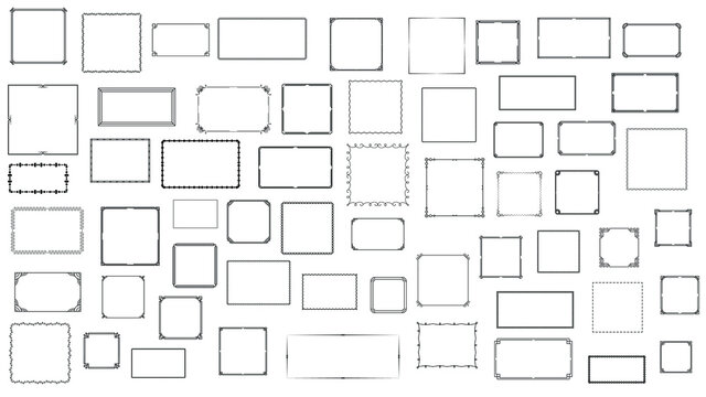 Set Black Simple Line Frame Collection Doodle Square Floral Frame Leaves Elements Vector Design Style Sketch Isolated Illustration For Banner