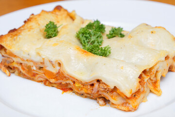 lasagne homemade with bolognese sauce