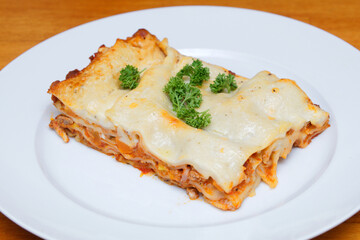 lasagne homemade with bolognese sauce