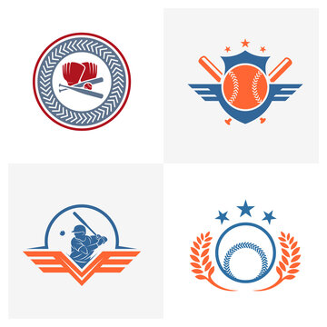 Set of Baseball emblem design vector, Baseball Logo design template, Symbol icon, Illustration