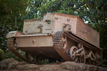 Fototapeta na wymiar old and rusty war tank in Israel open air museum