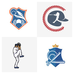 Set of Baseball emblem design vector, Baseball Logo design template, Symbol icon, Illustration