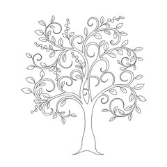 contour draving doodle tree with leaves