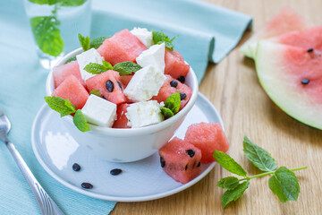 Summer salad with watermelon, feta and mint