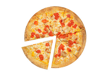 pizza with cheese and tomatoes isolated on white background