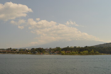Sunset over Mount Fuji and the lakes of Honshu Island during Cherry Blossom (Hanami) in Japan