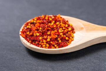 spices and herbs over dark old wood. Cooking ingredients. Food and cuisine concept.