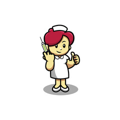 Vector Illustration Of Friendly Female Nurse Holding Syringe