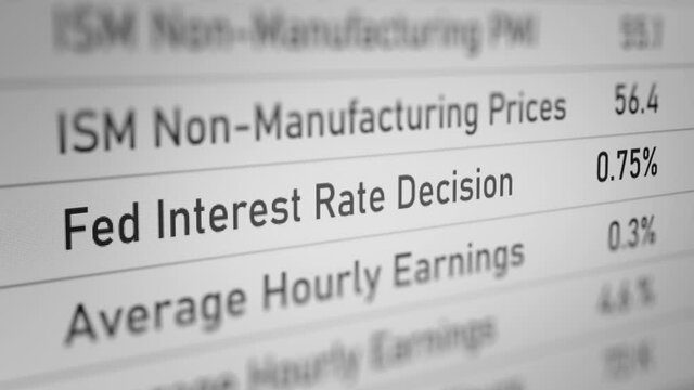 Animated Number of Fed Interest Rate Decision (Economic Calendar). All data on the Footage are Fictional, Created Especially for This Concept