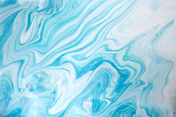 Marbled blue abstract wave background in ocean style.