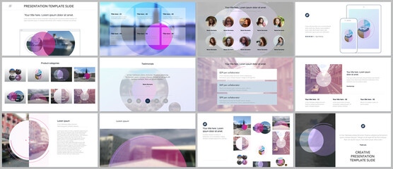 Presentation design vector templates, multipurpose template for presentation slide, flyer, brochure cover design with abstract circle banners. Social media web banner. Social network photo frame.