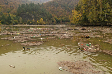 Aerial view of the polluted Ruzin reservoir in Slovakia