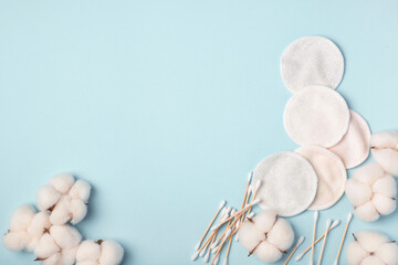 Cotton bolls, bamboo ear sticks and cotton pads. Eco-friendly skin cleansing products