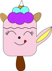 Hand dawn cute unicorn ice cream isolated on white. 10 June. International Ice Cream Day. Stock vector illustration