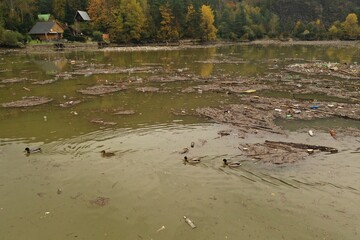 Aerial view of the polluted Ruzin reservoir in Slovakia
